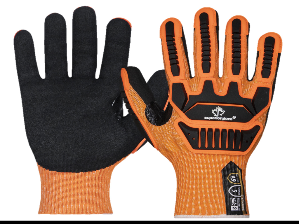 Superior Glove® TenActiv™ STXPNRPVB Micropore Nitrile Coated Hi-Vis A9 Cut Impact Gloves